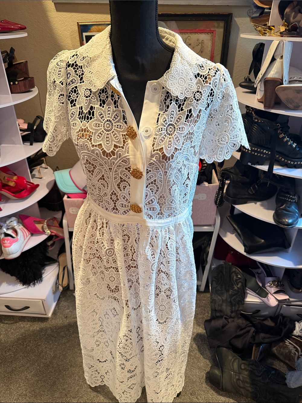 Self-Portrait White Floral Lace Maxi Dress